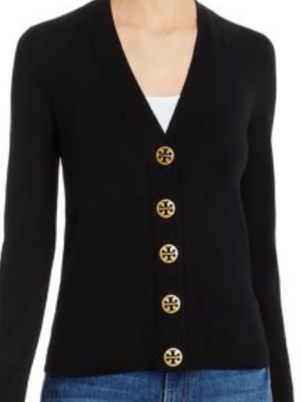 Tory Burch Black Cardigan with Gold Logo Buttons Size Small